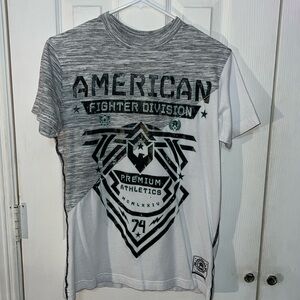AMERICAN FIGHTER  White and gray Athletic Fit Mens T-shirt XS